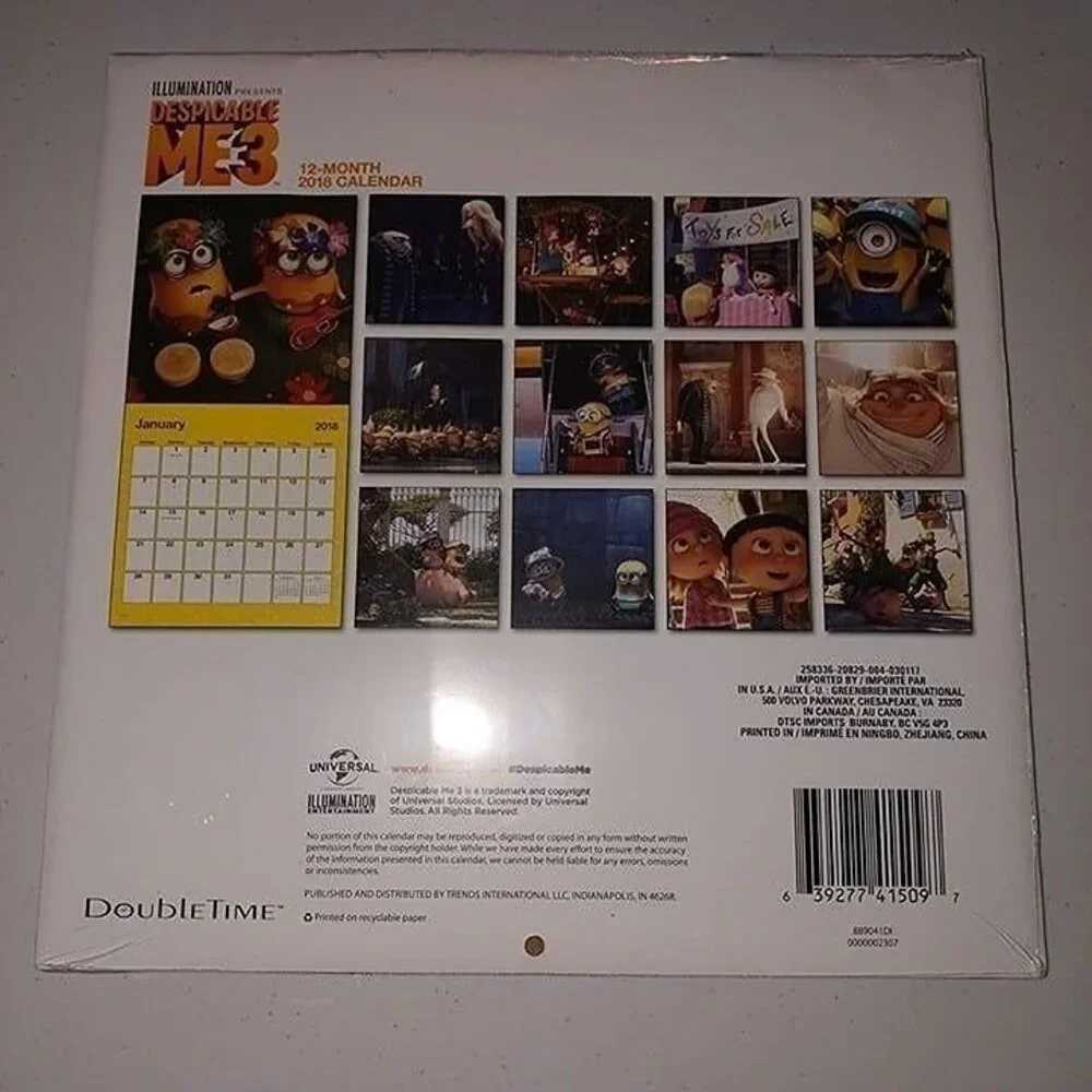 2018 DESPICABLE ME3-12 MONTH WALL CALENDAR-NEW-SEALED-VINTAGE